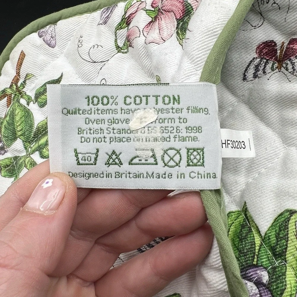 Portmeirion Botanic Garden Floral Cloth Oven HotPot Glove Mitt Towel 1988 Cotton